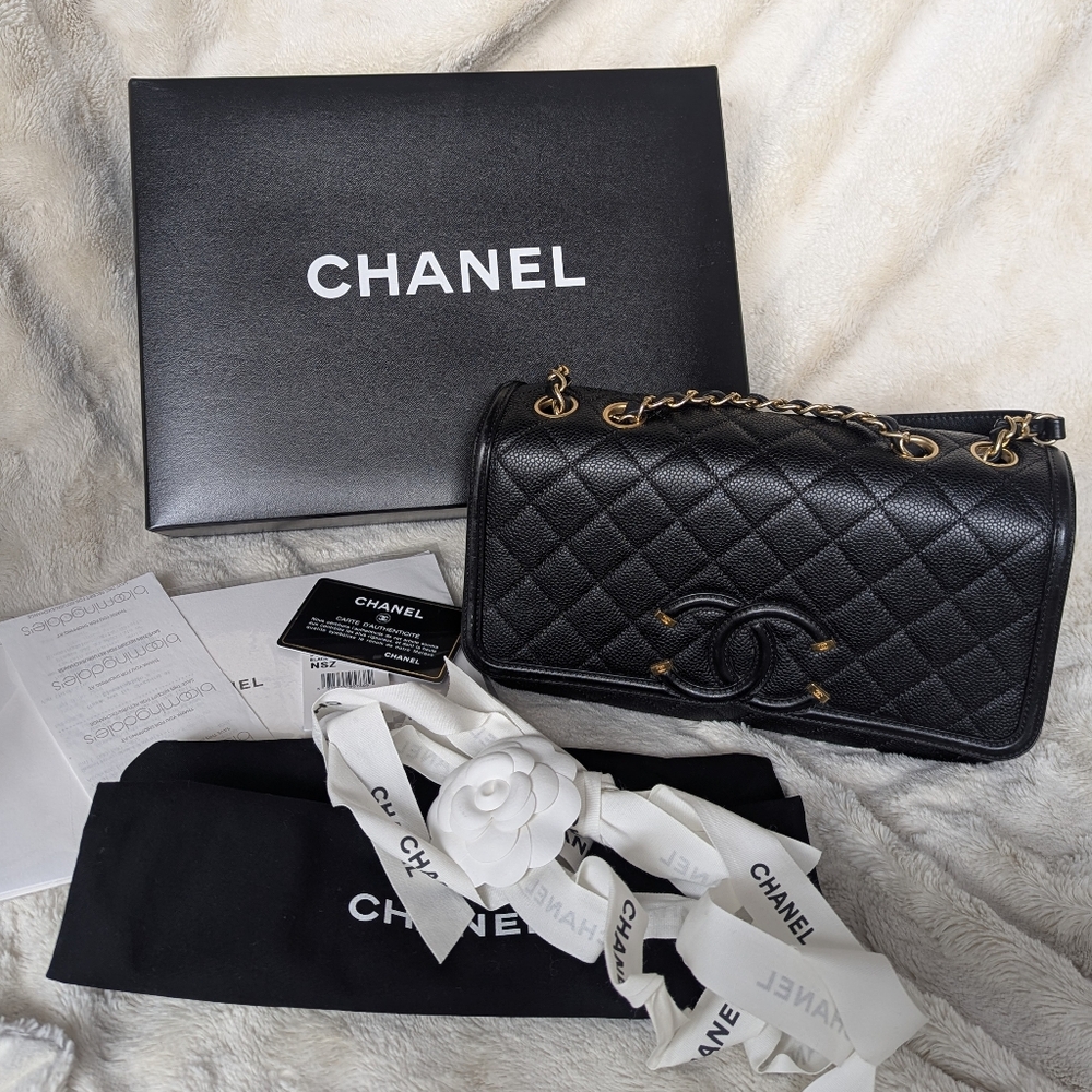 Chanel Filigree Single Flap Bag in Caviar Leather